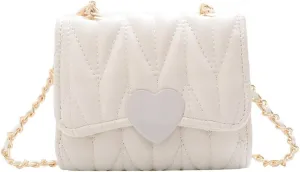 Little Girl Mini Shoulder Bag, Toddlers Girls' Kids Purse Crossbody Heart Purse for Kids Girls (PU-White)