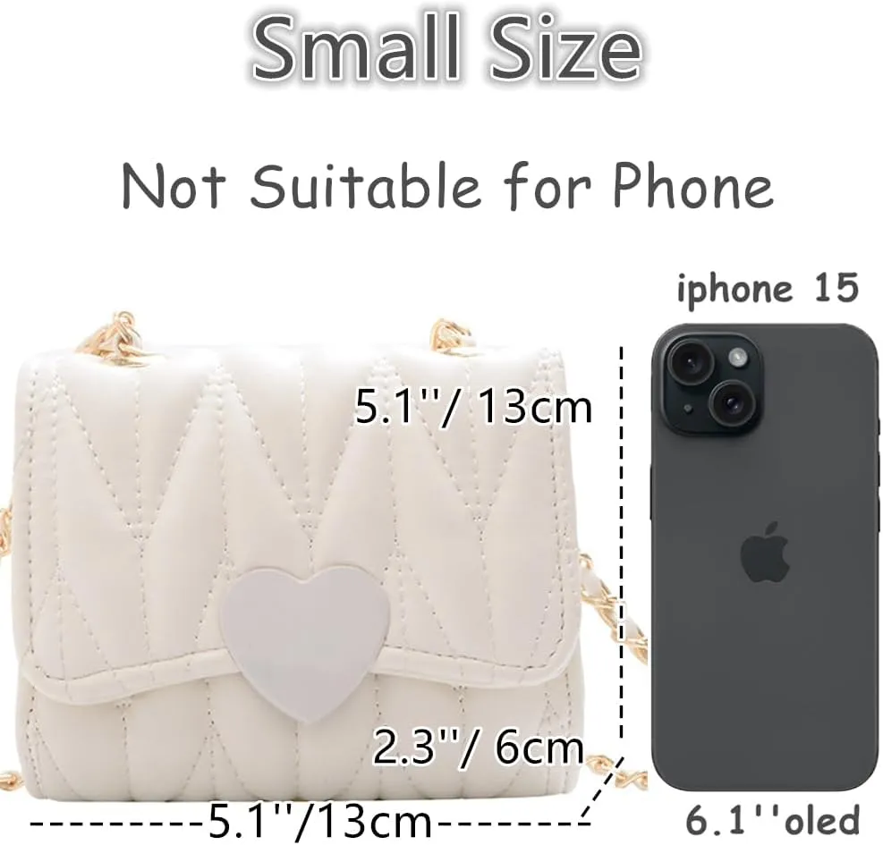 Little Girl Mini Shoulder Bag, Toddlers Girls' Kids Purse Crossbody Heart Purse for Kids Girls (PU-White)