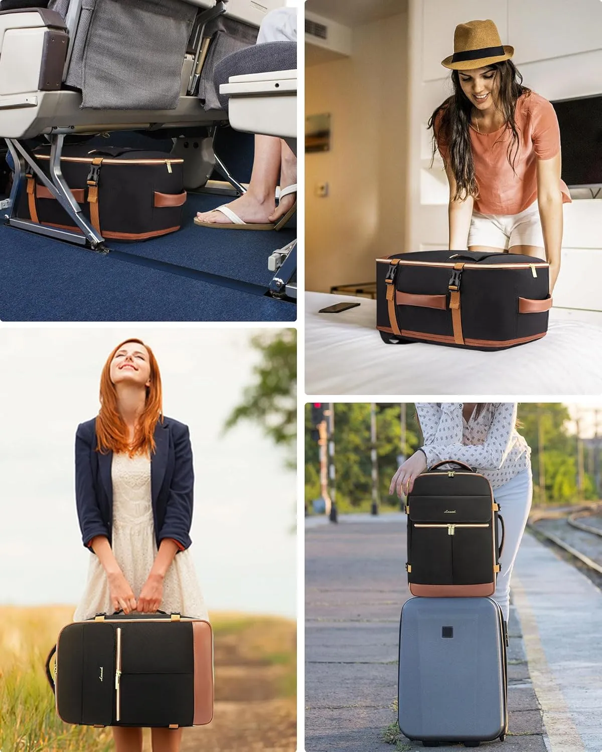 LOVEVOOK Carry On Backpack, 40L Travel Backpack Women with 3 Packing Cubes, TSA Airline Approved Suitcase Bag as Personal Item, Waterproof 17.3 inch Laptop Backpack for Weekender Overnight,Black-Brown