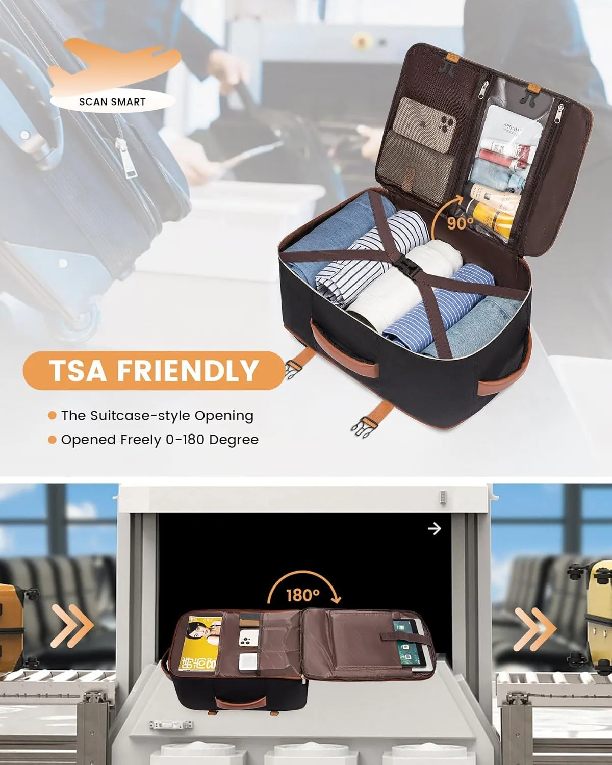 LOVEVOOK Carry On Backpack, 40L Travel Backpack Women with 3 Packing Cubes, TSA Airline Approved Suitcase Bag as Personal Item, Waterproof 17.3 inch Laptop Backpack for Weekender Overnight,Black-Brown