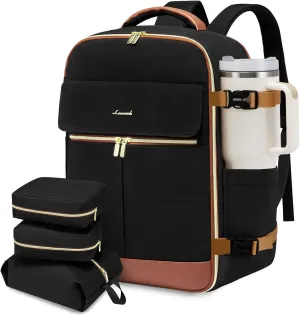 LOVEVOOK Carry On Backpack, 40L Travel Backpack Women with 3 Packing Cubes, TSA Airline Approved Suitcase Bag as Personal Item, Waterproof 17.3 inch Laptop Backpack for Weekender Overnight,Black-Brown