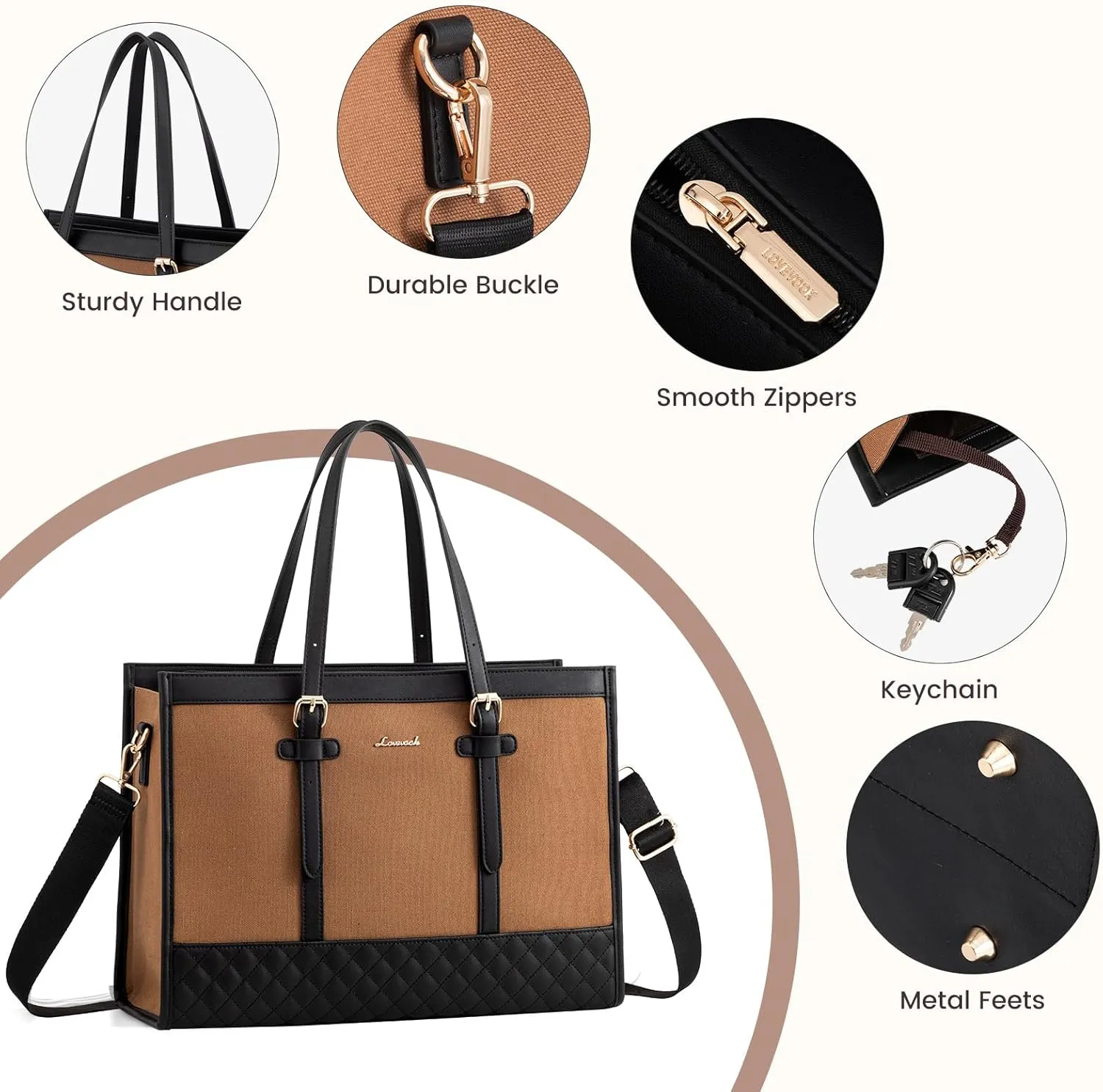 LOVEVOOK Laptop Bag for Women, 15.6 inch Canvas Laptop Tote, Large Capacity Work Bag with Clutch Purse, Office Business Briefcase, Casual Handbag for Travel, College, Teacher, School