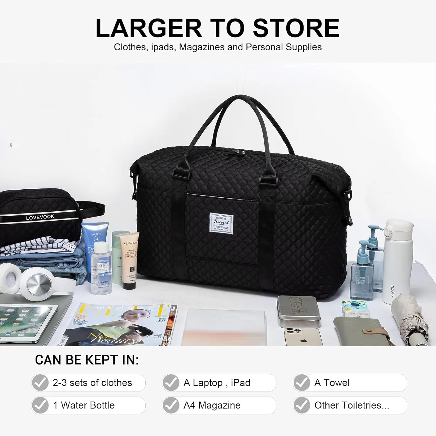 LOVEVOOK Weekender Bag for Women Cute Travel Tote Bag Gym Duffel Bag with Toiletry Bag Carry On Bag Overnight Hospital Bag