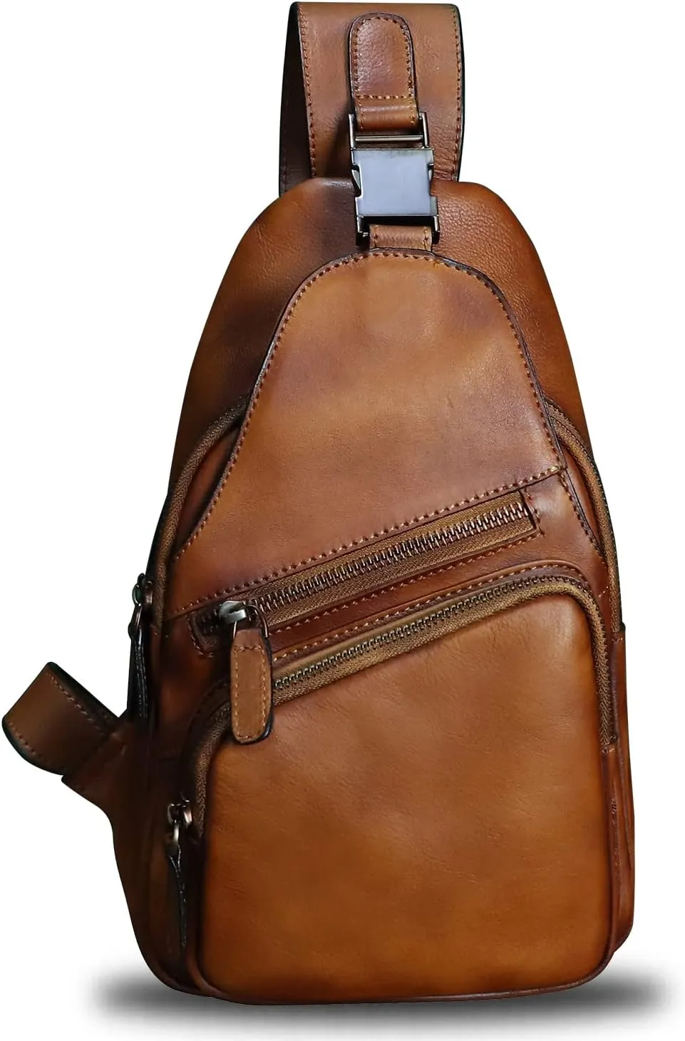 LRTO Genuine Leather Sling Bag Crossbody Purse Handmade Hiking Daypack Motorcycle Bag Retro Shoulder Backpack Vintage Chest Bag (Brown)