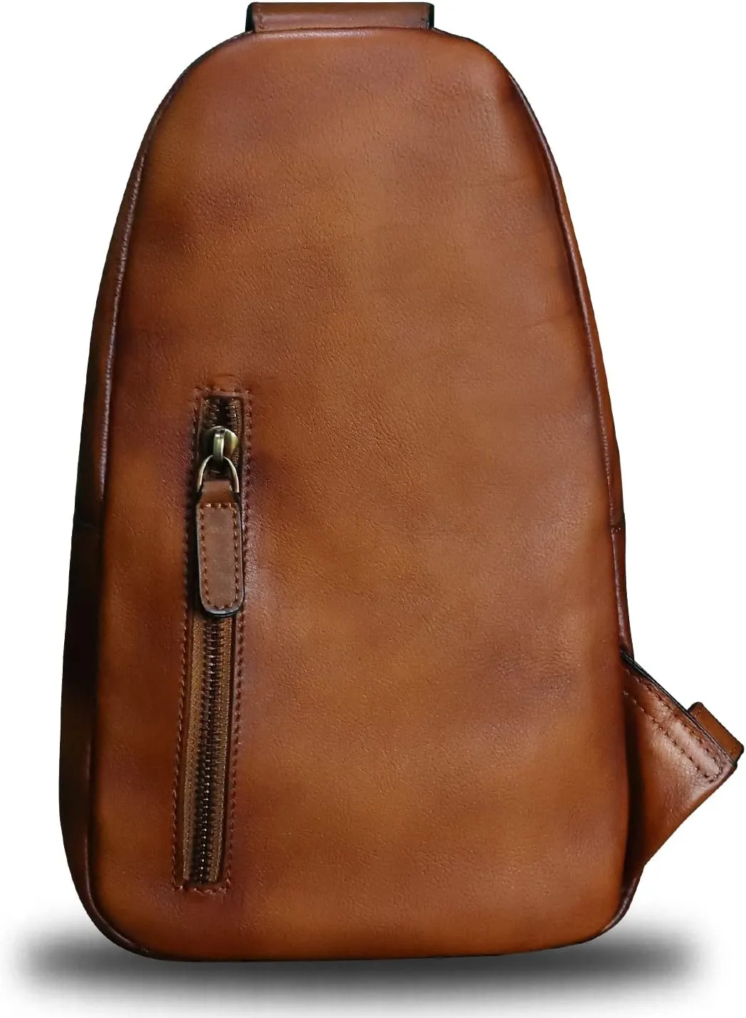 LRTO Genuine Leather Sling Bag Crossbody Purse Handmade Hiking Daypack Motorcycle Bag Retro Shoulder Backpack Vintage Chest Bag (Brown)