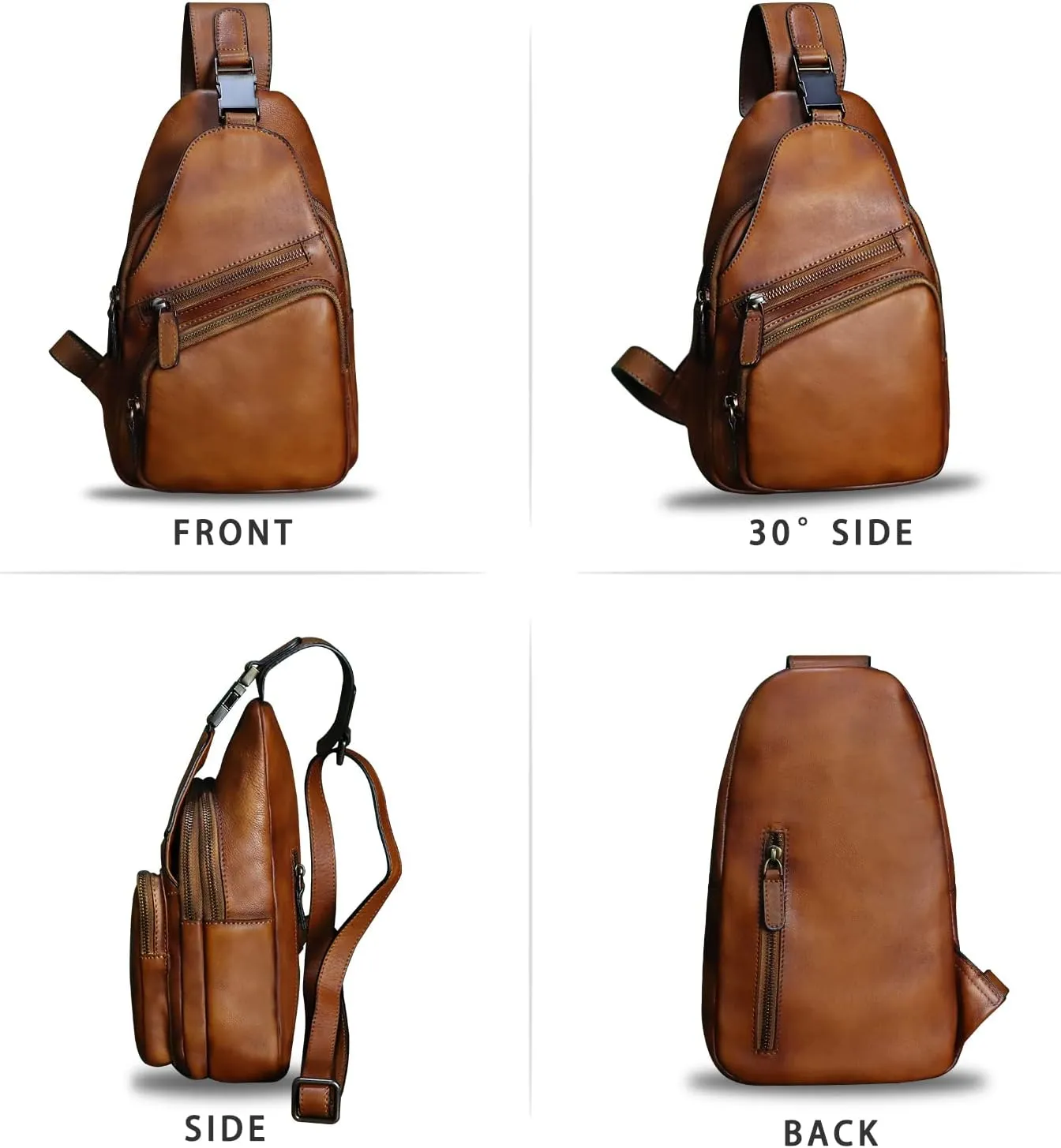 LRTO Genuine Leather Sling Bag Crossbody Purse Handmade Hiking Daypack Motorcycle Bag Retro Shoulder Backpack Vintage Chest Bag (Brown)