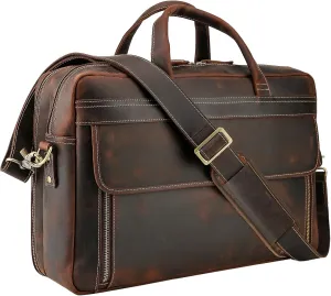 Masa Kawa Leather Briefcase for Men 15.6" - 17" Laptop Computer Case Business Travel Work Messenger Cross Body Shoulder Bag