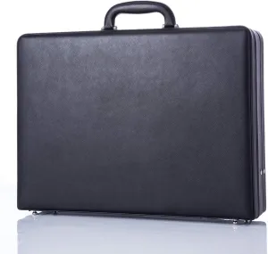 Mens Briefcase Hardsided Attach Cases Leather Hard Shell Vintage Outlook Organized Interior- Black DA2820