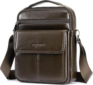 Men's Leather Crossbody Shoulder Bag - Messenger Satchel Travel Handbag