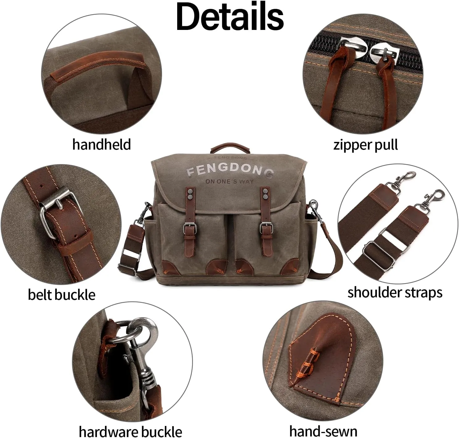 Mens Messenger Bag 15.6 Inch Vintage Waxed Canvas Genuine Leather Briefcase Leather Computer Laptop Bag Rugged Satchel Shoulder Bag Green
