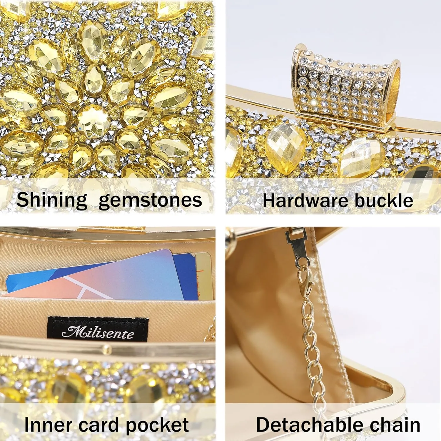 Milisente Clutch Purses For Women Crystal Clutches Evening Bags Gemstone Clutch Purse For Wedding Formal