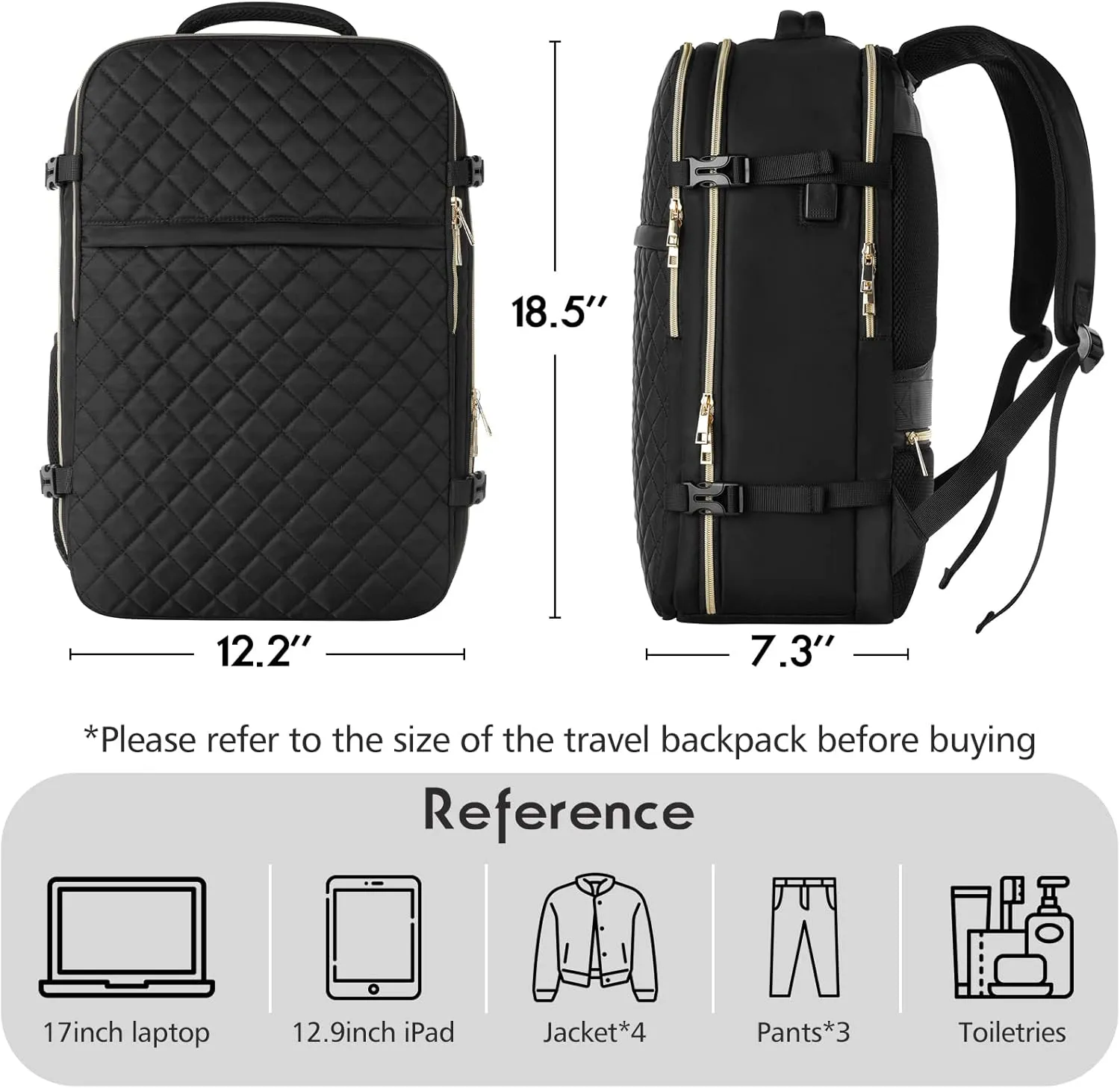 MOMUVO Large Travel Backpack Women, Flight Approved Carry On Backpack, Water Resistant Anti-Theft Casual Daypack School Bag Fit 17 Inch Laptop with USB Charging Port, Black