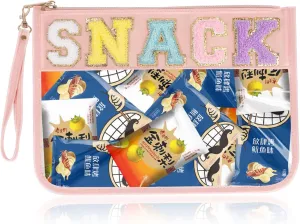 Monogram Glitter Chenille Letter Clear Bag, Portable Travel Essentials Zipper Clear Pouch with Wrist Strap