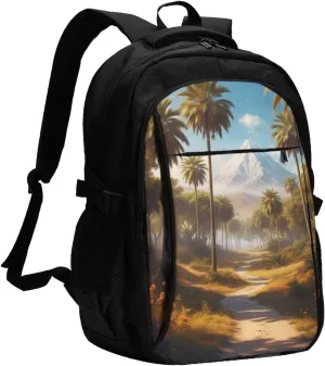 Mystical Mirage Printed Travel Backpack with USB Charging Socket Back packs for Men Women Casual Minimalist Style Mystical Mirage Printed Travel Backpack with USB Charging Socket Back packs for Men Women Casual Minimalist Style