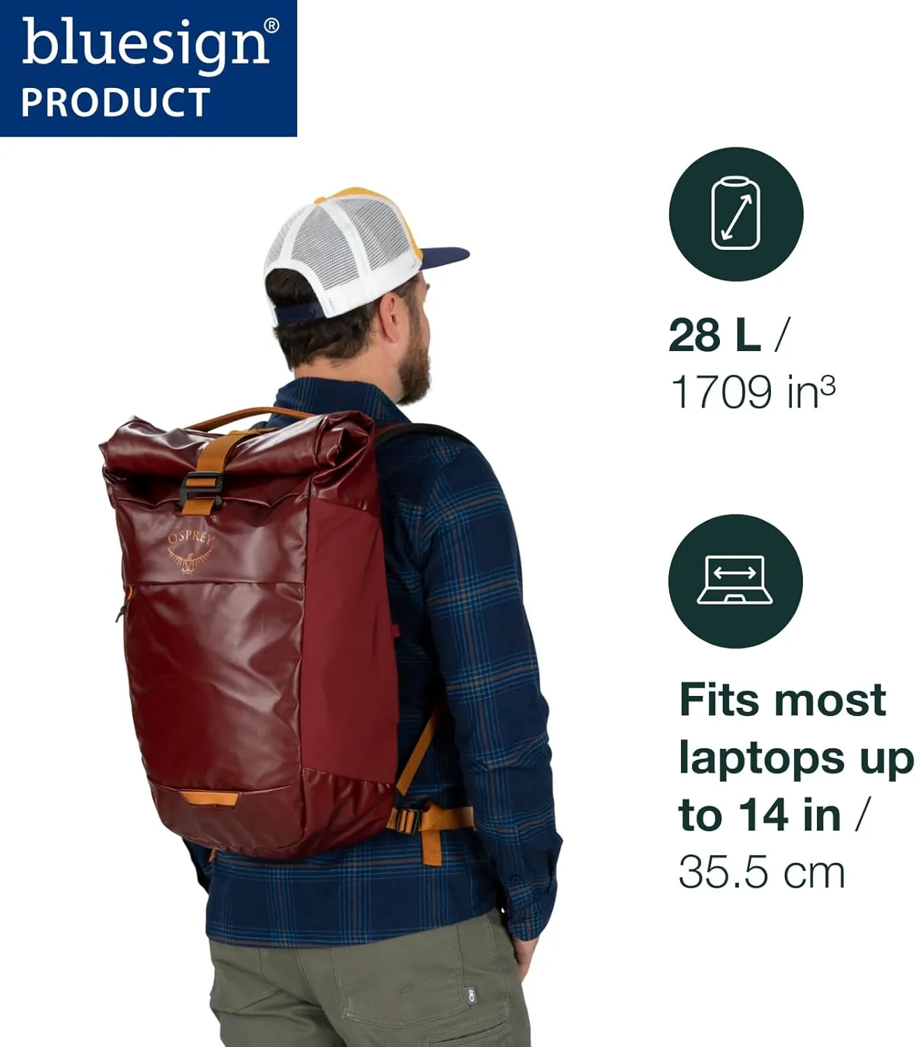 Osprey Transporter Roll Top Laptop Backpack, Red Mountain