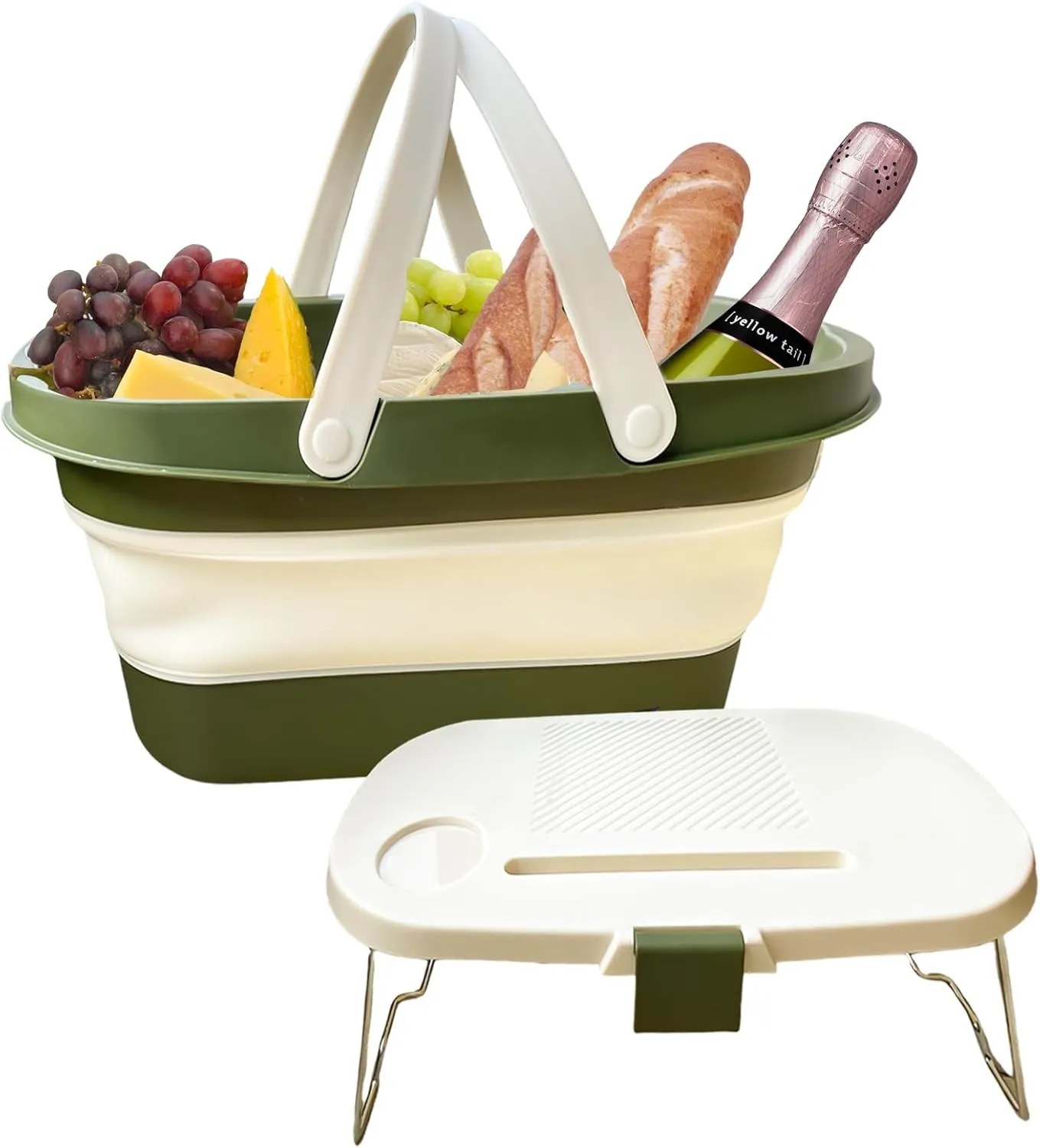 Outdoor Collapsible Bucket with Table Portable Folding Bucket with Carry Handle Camping Picnic Basket Collapsible Gardening Basket Ice Bucket Drink Bucket for Parties