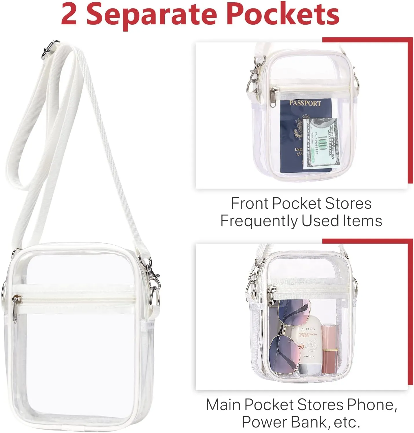 PACKISM Clear Bag for Stadium Events - Clear Purses for Women Stadium Crossbody Messenger Bag for Concerts Sporting Events