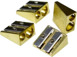 Pencil Sharpener Metal Brass Plated Sharpeners,Rectangular Dual 2 Holes,Hand-held Metal Sharpeners for Colored Graphite Pencils Crayons Jumbo,Pack of 4