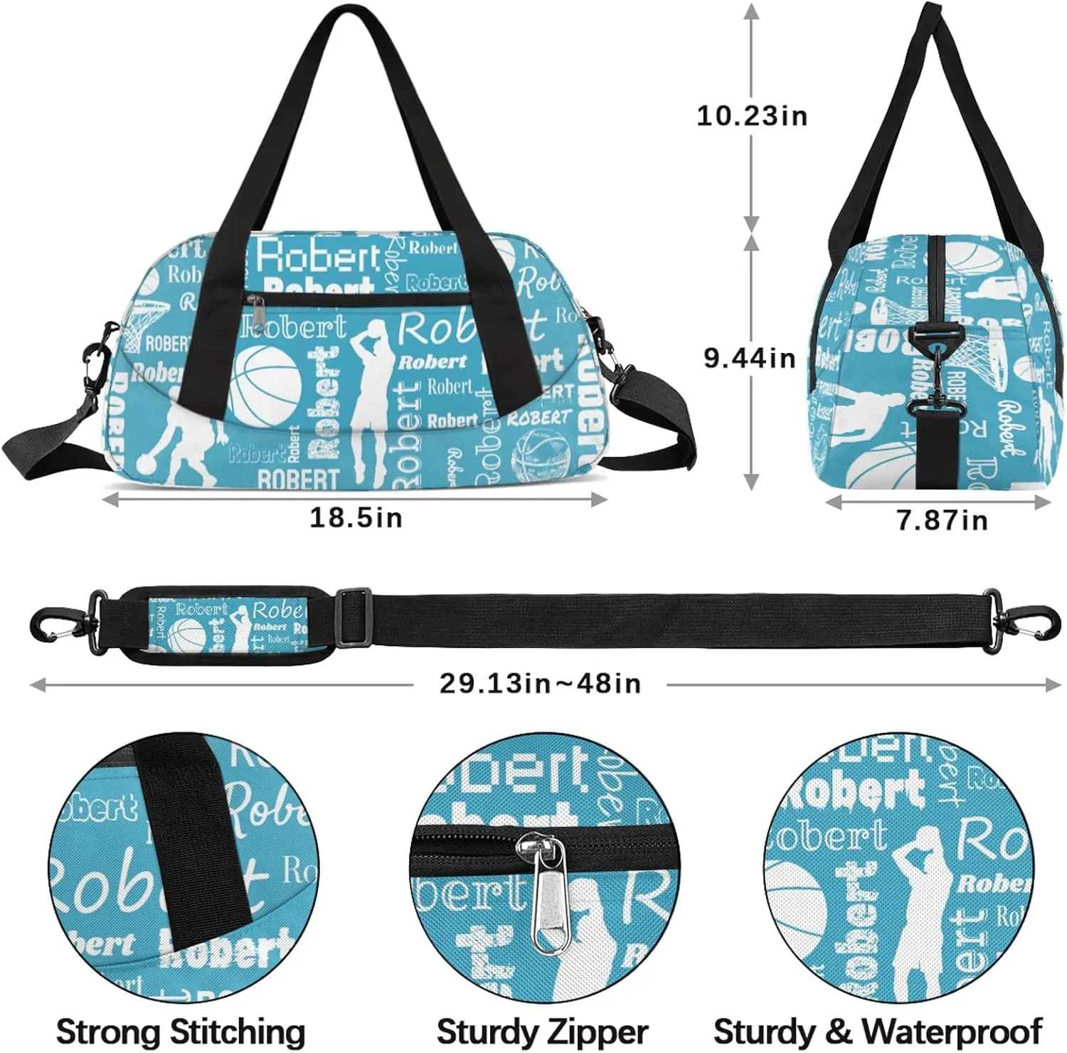 Personalized Basketball Sport Duffel Bag Custom Sports Bag Travel Overnight Shoulder Bags Customized Gifts for Women Men, Blue