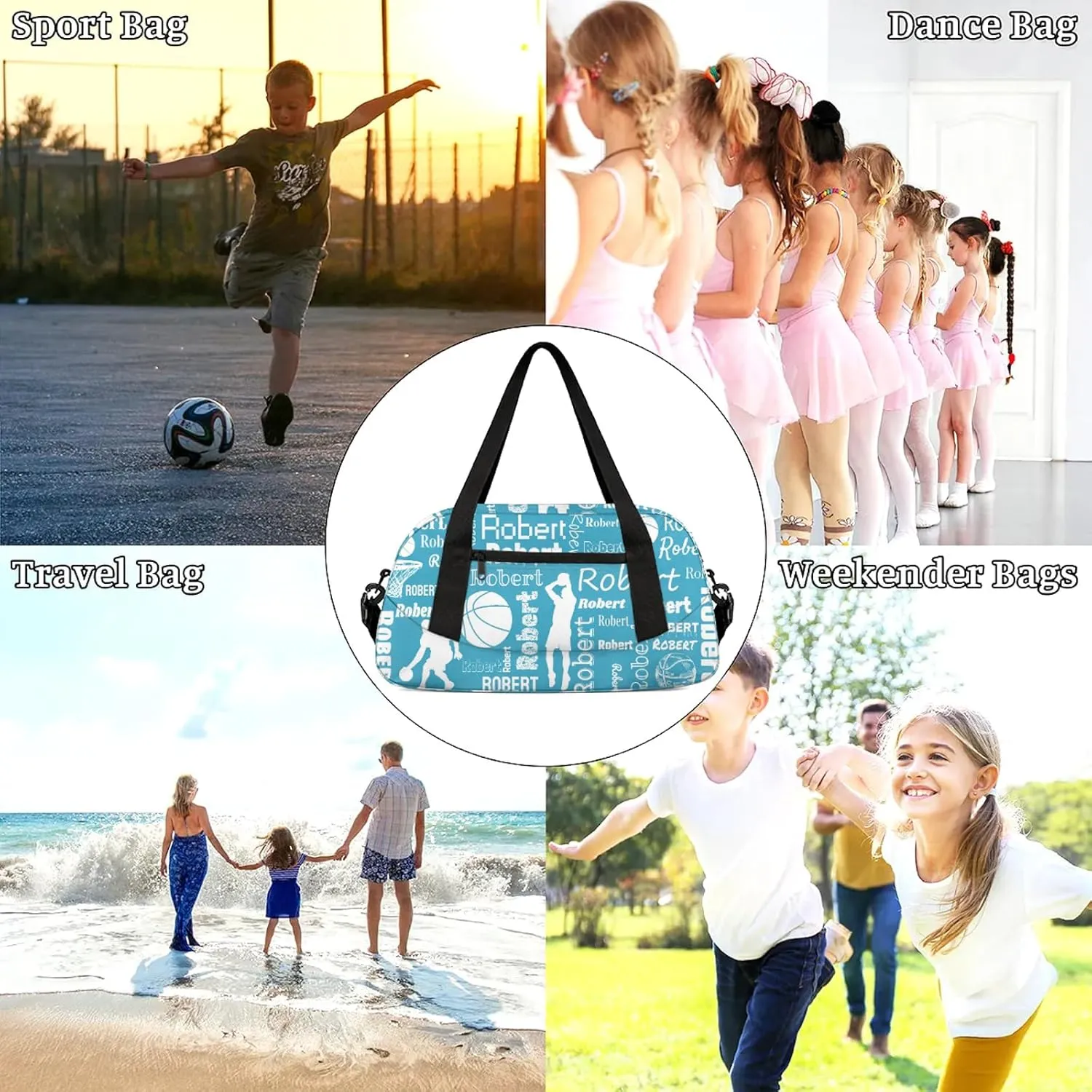 Personalized Basketball Sport Duffel Bag Custom Sports Bag Travel Overnight Shoulder Bags Customized Gifts for Women Men, Blue