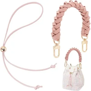 PH PandaHall 2pcs PU Leather Bag Handles Pink Top Braided Purse Straps Short Bag Strap Bucket Bag Drawstring for Beaubourg Neonoe Pochette Slide String Keeper Boho Bag 31cm /12 inch
