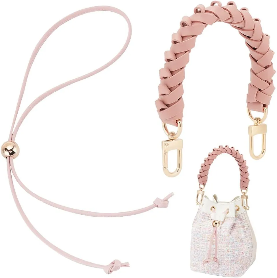 PH PandaHall 2pcs PU Leather Bag Handles Pink Top Braided Purse Straps Short Bag Strap Bucket Bag Drawstring for Beaubourg Neonoe Pochette Slide String Keeper Boho Bag 31cm /12 inch