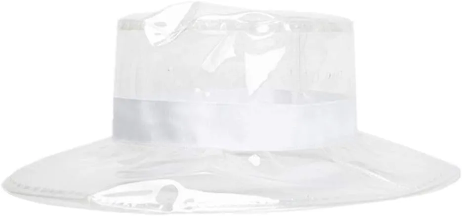 PRETYZOOM Waterproof Bucket Hat Transparent Fisherman Hat PVC Wide-Brimmed Rain Hat for Outdoor Activities, White