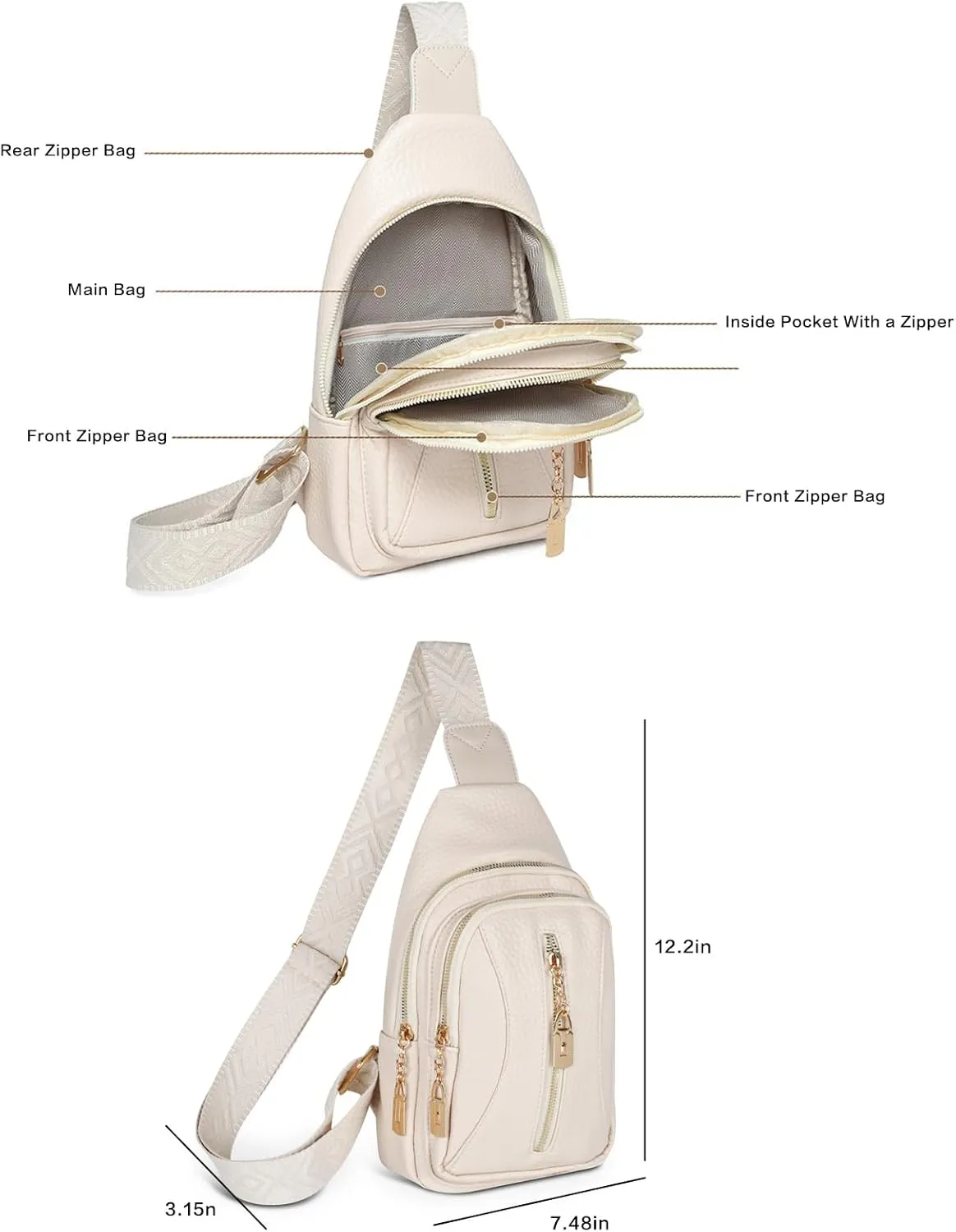 Relang Sling Bag for Women Crossbody, Leather Cross Body Fanny Packs for Women, Trendy Chest Bag for Travel and Daily Use