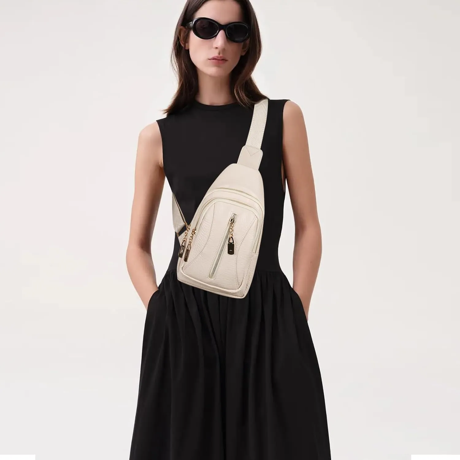 Relang Sling Bag for Women Crossbody, Leather Cross Body Fanny Packs for Women, Trendy Chest Bag for Travel and Daily Use