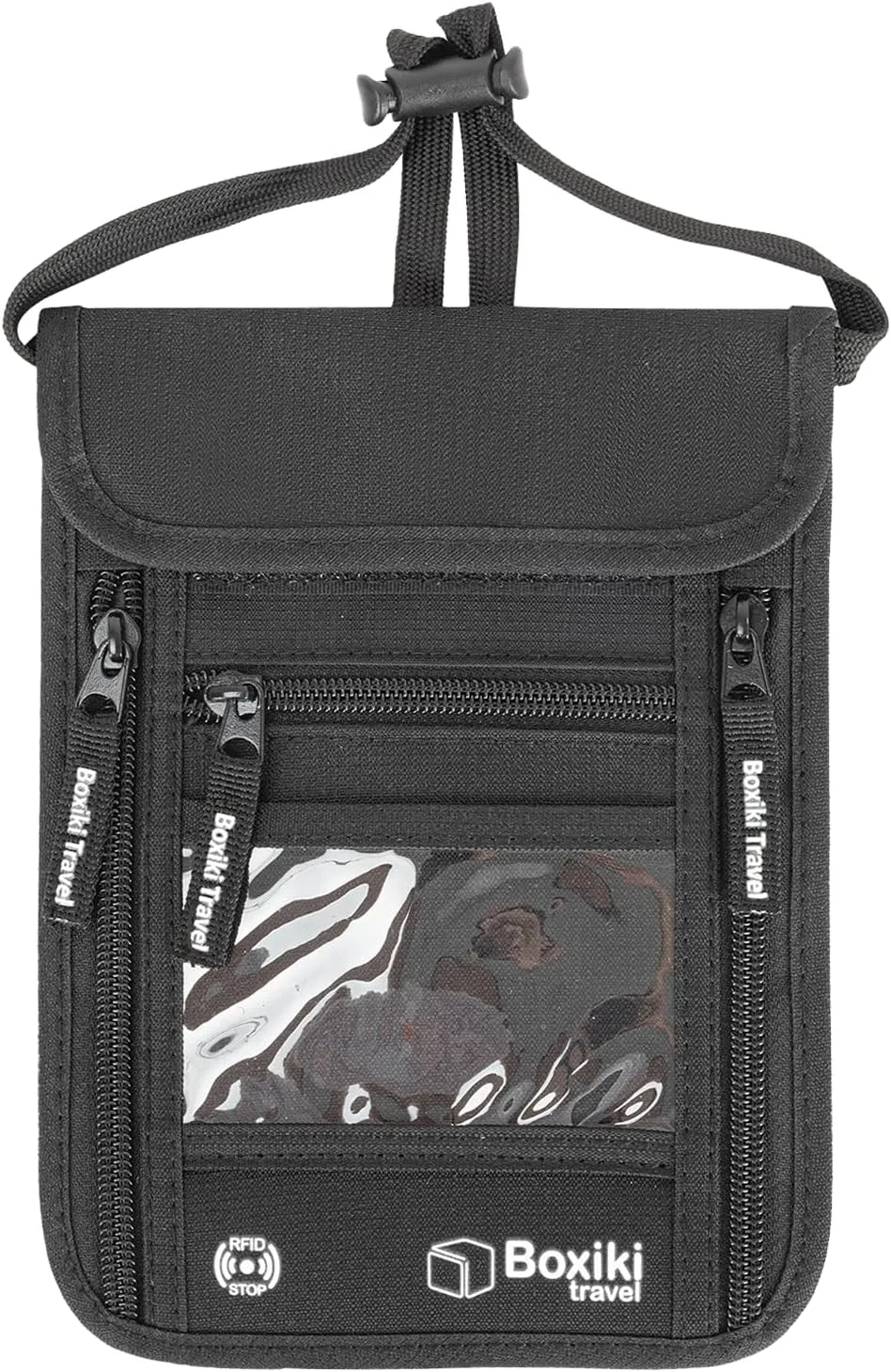 RFID Travel Neck Wallet - Black | Sleek, Secure Passport Holder and Money Pouch with Adjustable Neck Strap for Men and Women to Keep Cash, Credit Cards and Travel Documents Safe.