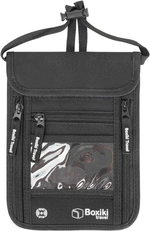 RFID Travel Neck Wallet - Black | Sleek, Secure Passport Holder and Money Pouch with Adjustable Neck Strap for Men and Women to Keep Cash, Credit Cards and Travel Documents Safe.
