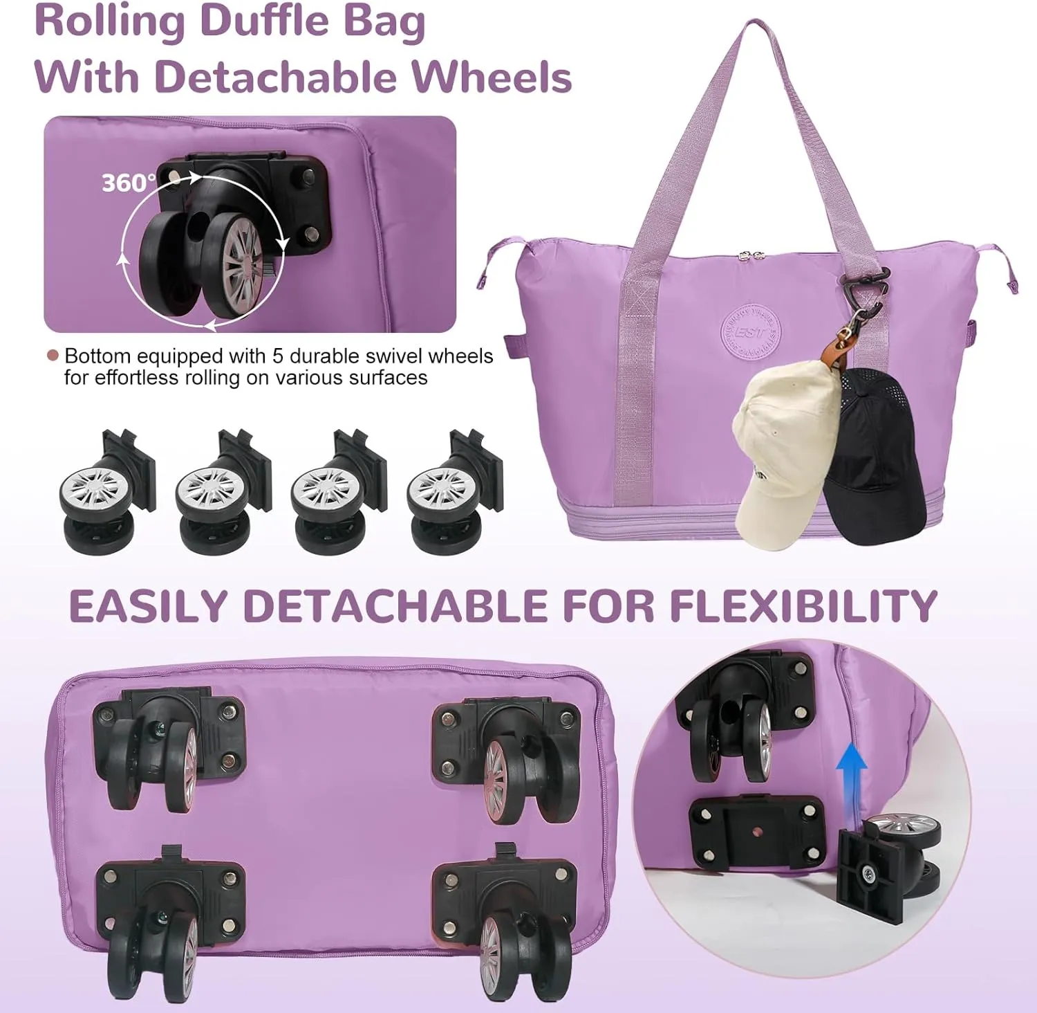 Rolling Duffle Bag with Wheels, Expandable Foldable Luggage Bag, Carry-On Duffel Bag, Large Bag for Travel, Weekend Bag