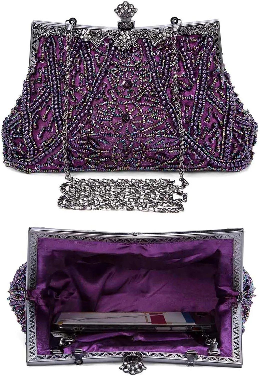 Selighting 1920s Vintage Beaded Clutch Evening Bags for Women Formal Bridal Wedding Clutch Purse Prom Cocktail Party Handbags