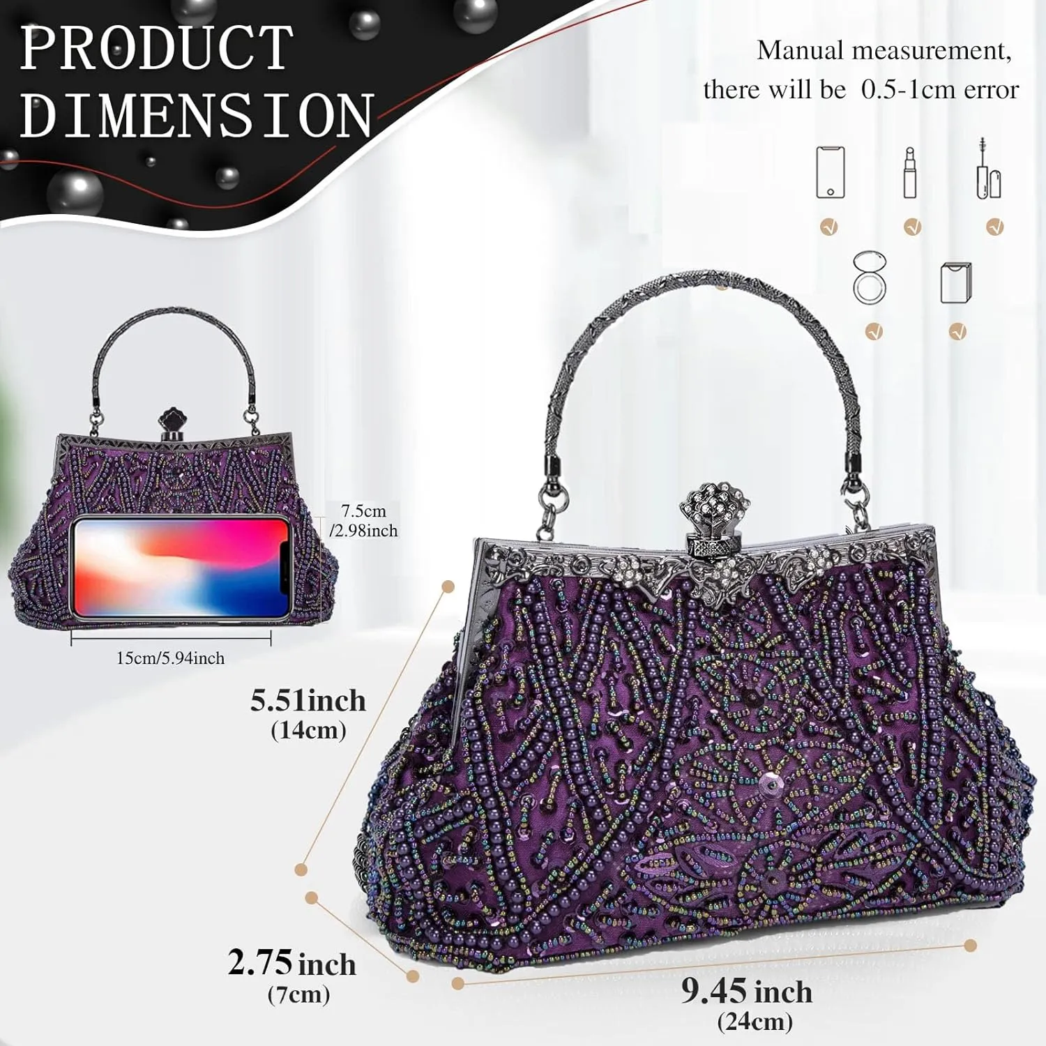 Selighting 1920s Vintage Beaded Clutch Evening Bags for Women Formal Bridal Wedding Clutch Purse Prom Cocktail Party Handbags