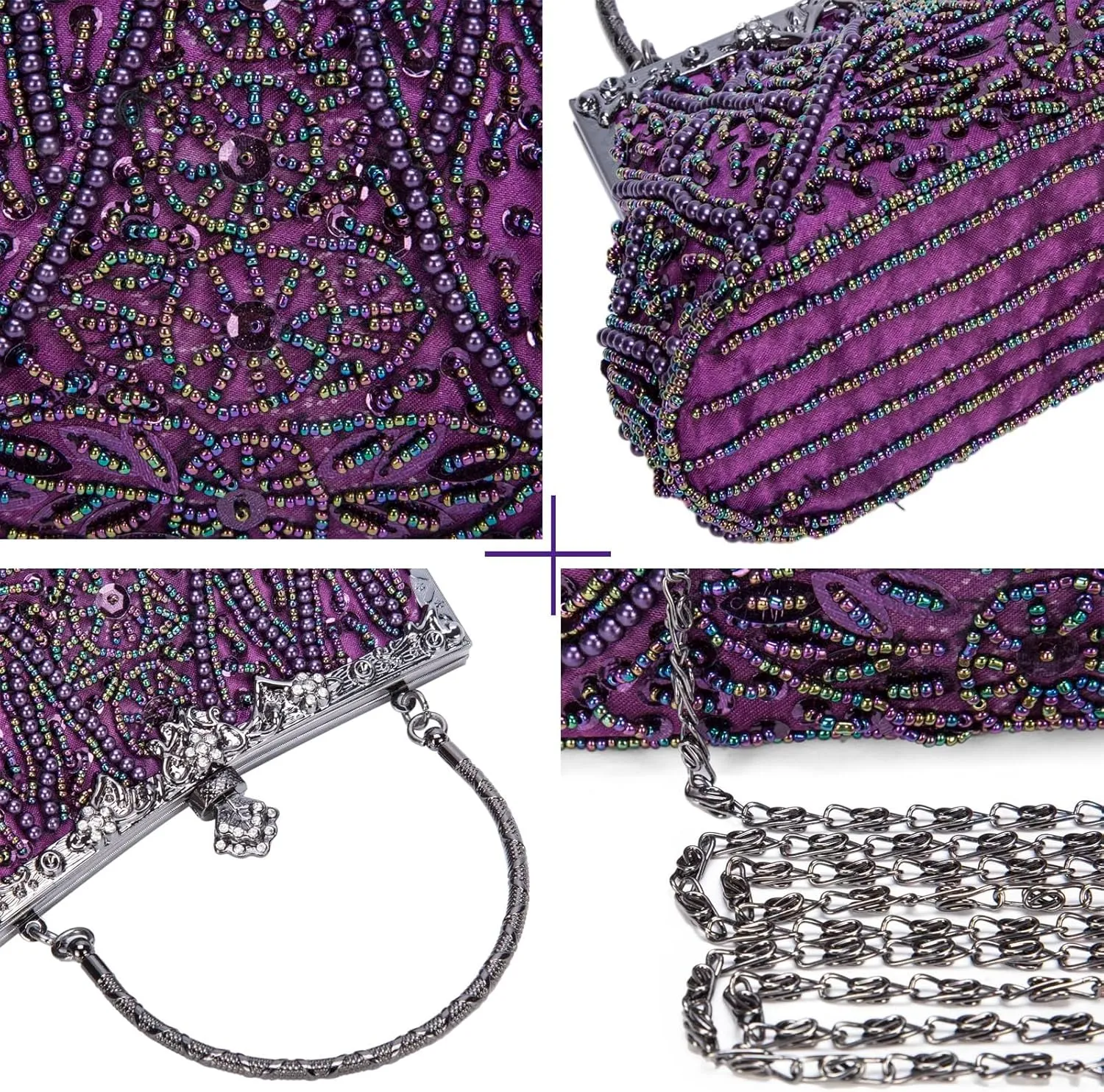 Selighting 1920s Vintage Beaded Clutch Evening Bags for Women Formal Bridal Wedding Clutch Purse Prom Cocktail Party Handbags