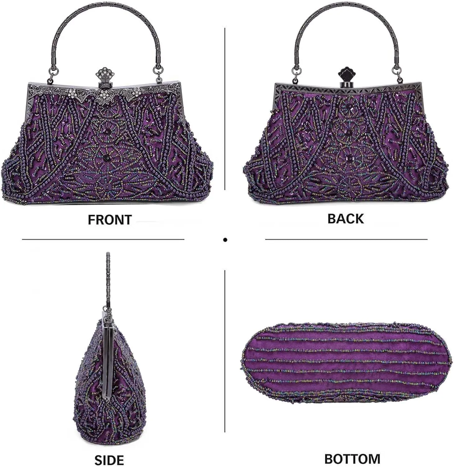 Selighting 1920s Vintage Beaded Clutch Evening Bags for Women Formal Bridal Wedding Clutch Purse Prom Cocktail Party Handbags