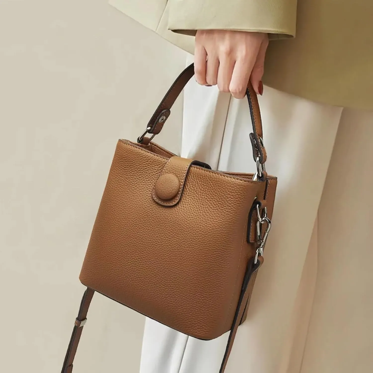 Small Bucket Bag for Women Genuine Leather Handbag Satchel Bag Small Purse for Women Top-Handle Bag Mini Crossbody Hand Bag