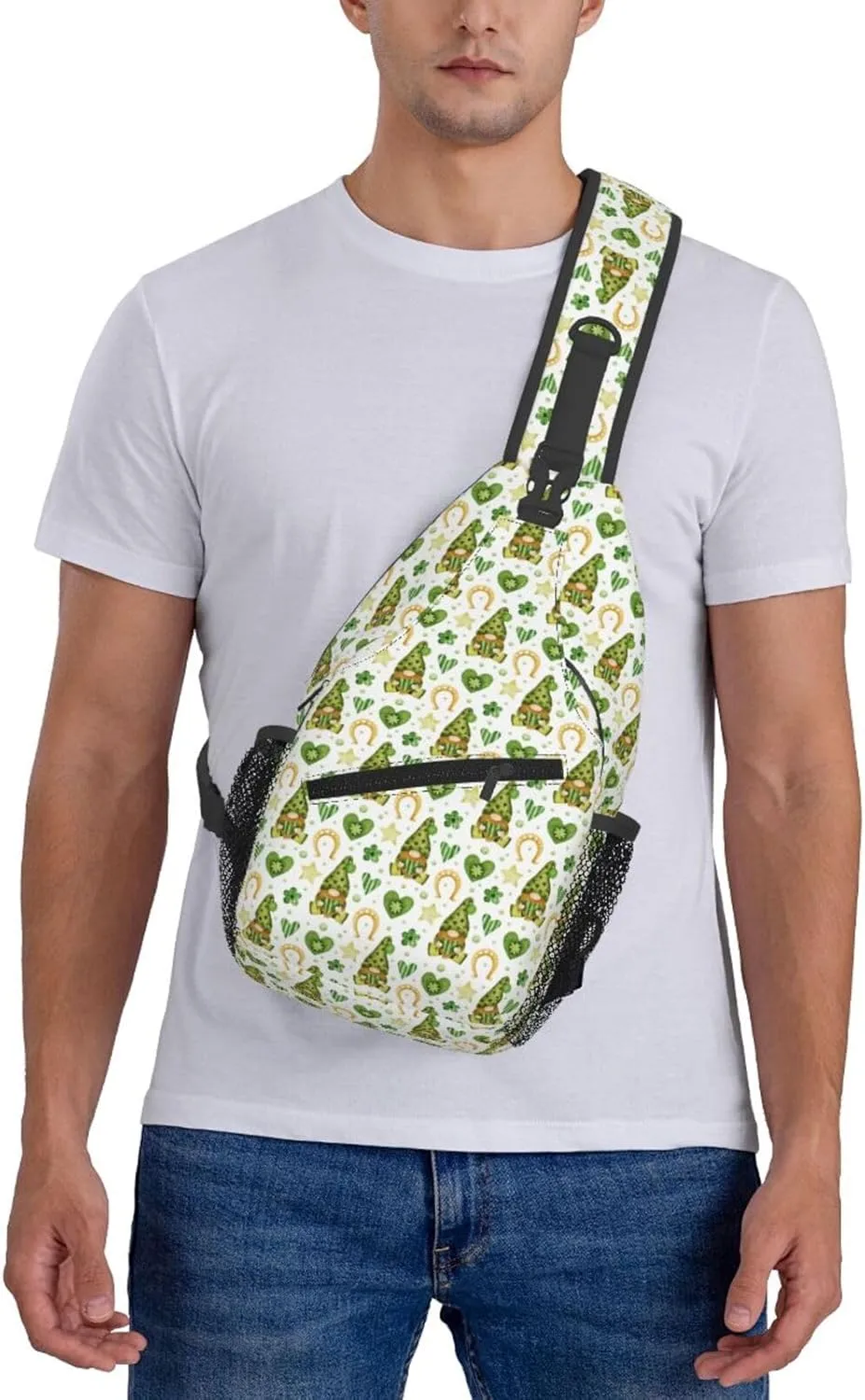 St Patrick'S Day Gnome Crossbody Sling Bag For Women Men Adjustable Chest Bag Irish Green Clover Shoulder Bag Sling Backpack Daypack For Sport Travel Hiking
