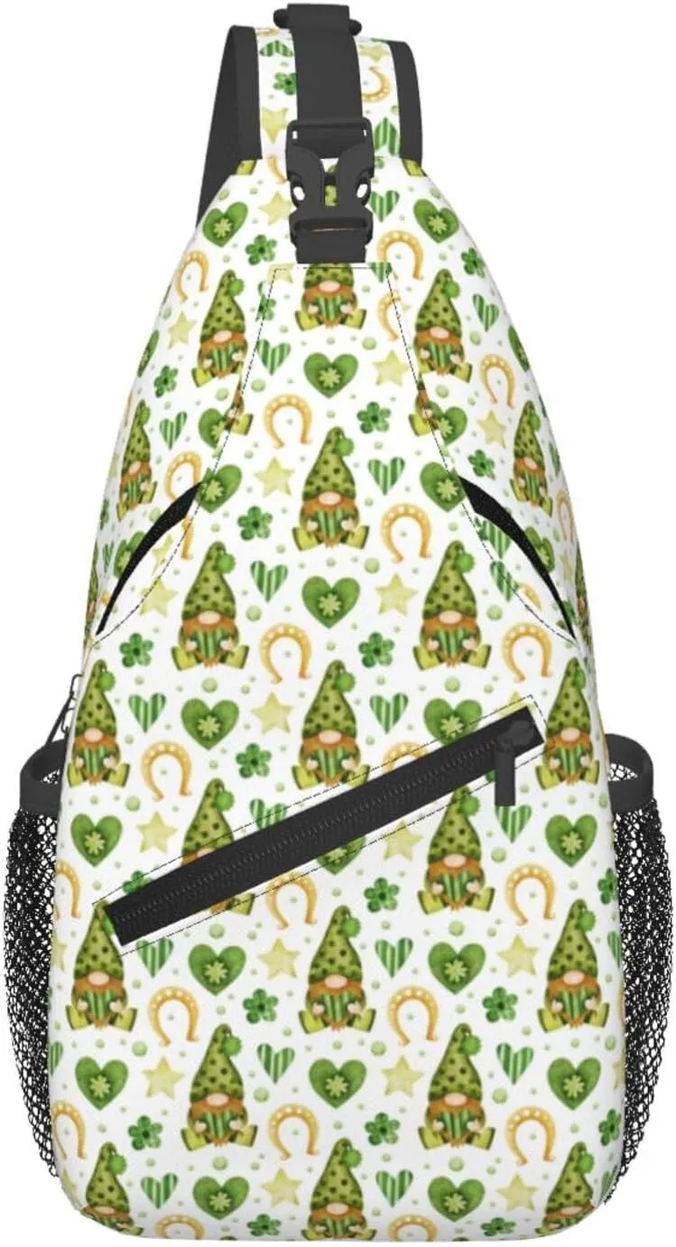 St Patrick'S Day Gnome Crossbody Sling Bag For Women Men Adjustable Chest Bag Irish Green Clover Shoulder Bag Sling Backpack Daypack For Sport Travel Hiking