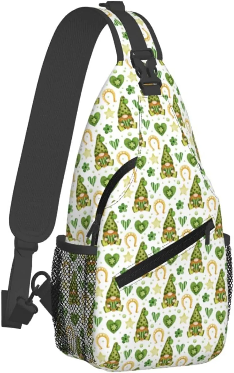 St Patrick'S Day Gnome Crossbody Sling Bag For Women Men Adjustable Chest Bag Irish Green Clover Shoulder Bag Sling Backpack Daypack For Sport Travel Hiking