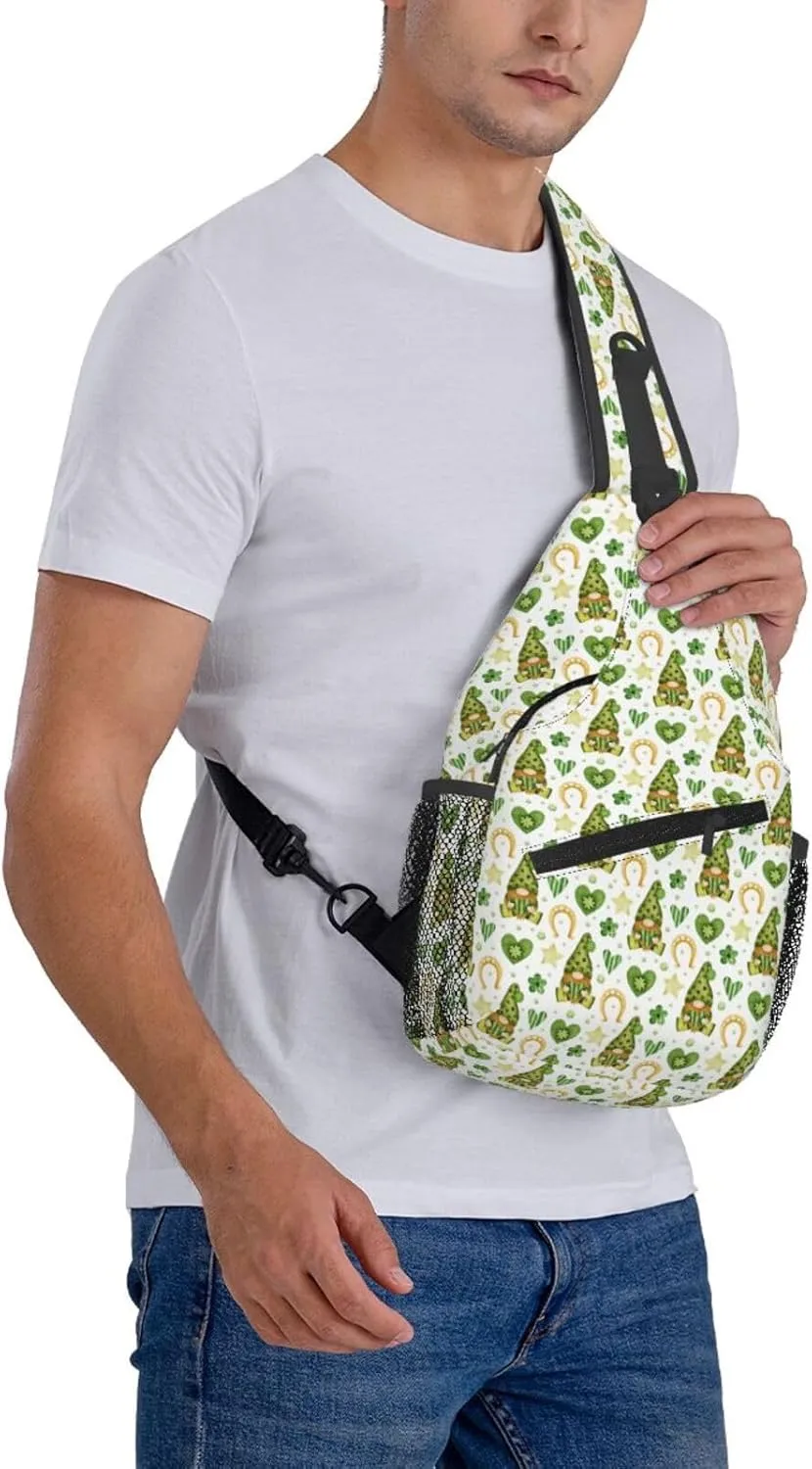 St Patrick'S Day Gnome Crossbody Sling Bag For Women Men Adjustable Chest Bag Irish Green Clover Shoulder Bag Sling Backpack Daypack For Sport Travel Hiking