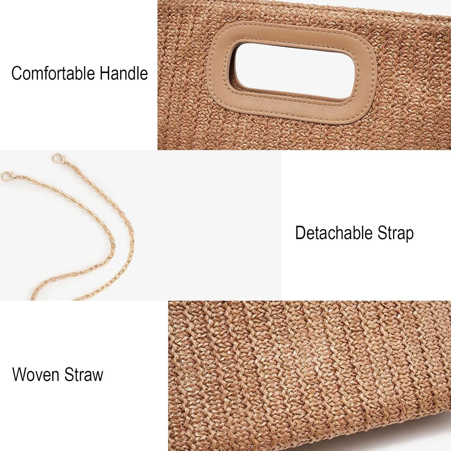 Straw Purse Top Handle Clutch Bag, Woven Beach Shoulder Crossbody Bag Raffia Handbag Raffia Summer Vacation Tote