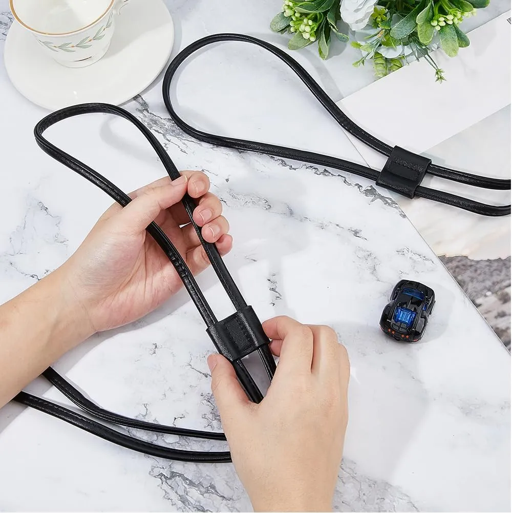 SUPERFINDINGS 2Pcs PU Leather Bag Drawstring Strap 48.8inch Black Detachable Bucket Bag Strap Replacement DIY Crochet Bag Bunches Pocket Drawstring for Crochet Bucket Tote Bag Purse Making