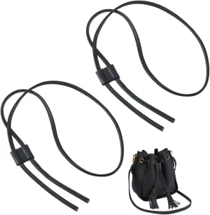 SUPERFINDINGS 2Pcs PU Leather Bag Drawstring Strap 48.8inch Black Detachable Bucket Bag Strap Replacement DIY Crochet Bag Bunches Pocket Drawstring for Crochet Bucket Tote Bag Purse Making