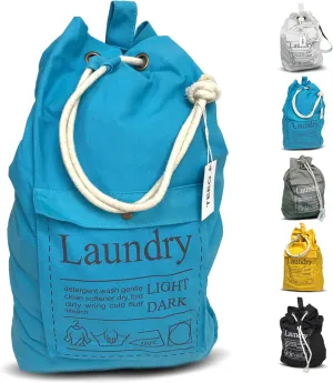 Teeo - Backpack Laundry Bag - College Dorm Essentials - Travel Laundry - Washable Laundry Bag - Backpack Large 25X20 Drawstring 100% Sturdy Cotton Canvas, Hamper Storage Organizer (Blue)