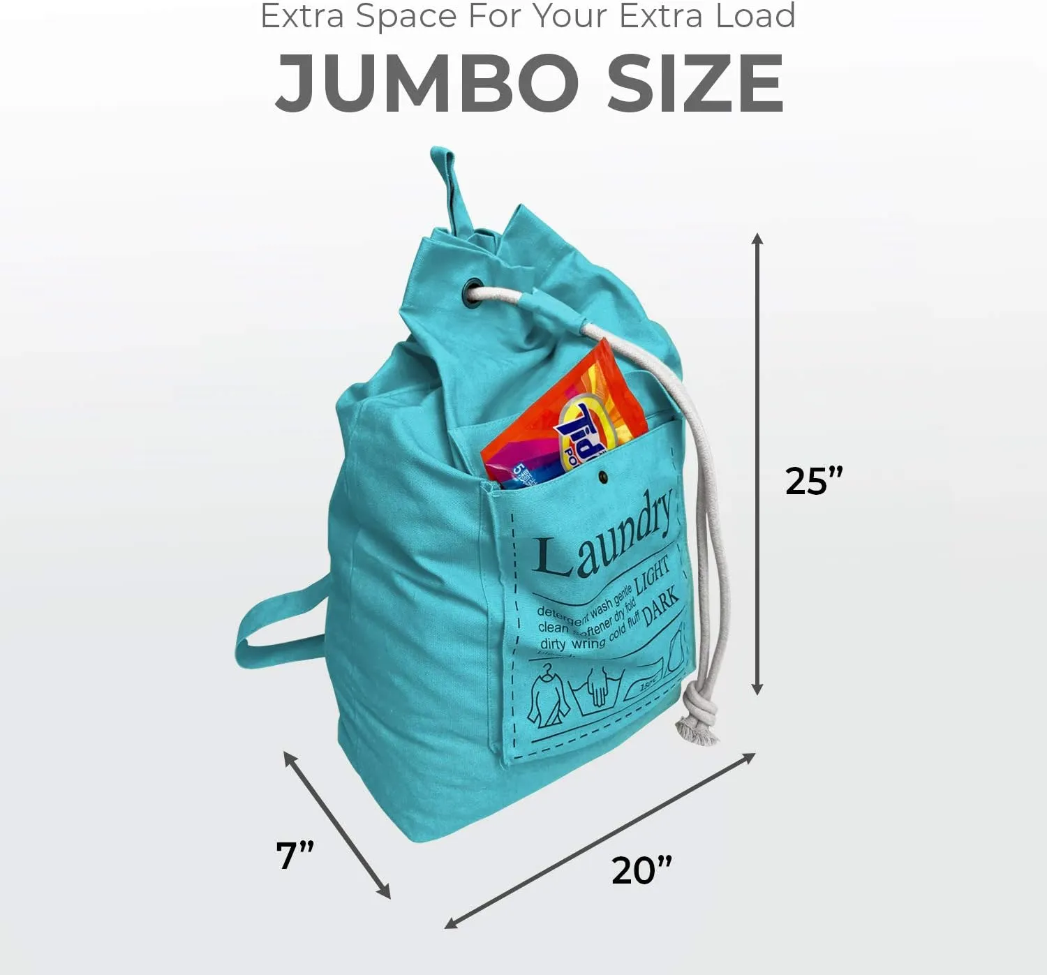 Teeo - Backpack Laundry Bag - College Dorm Essentials - Travel Laundry - Washable Laundry Bag - Backpack Large 25X20 Drawstring 100% Sturdy Cotton Canvas, Hamper Storage Organizer (Blue)