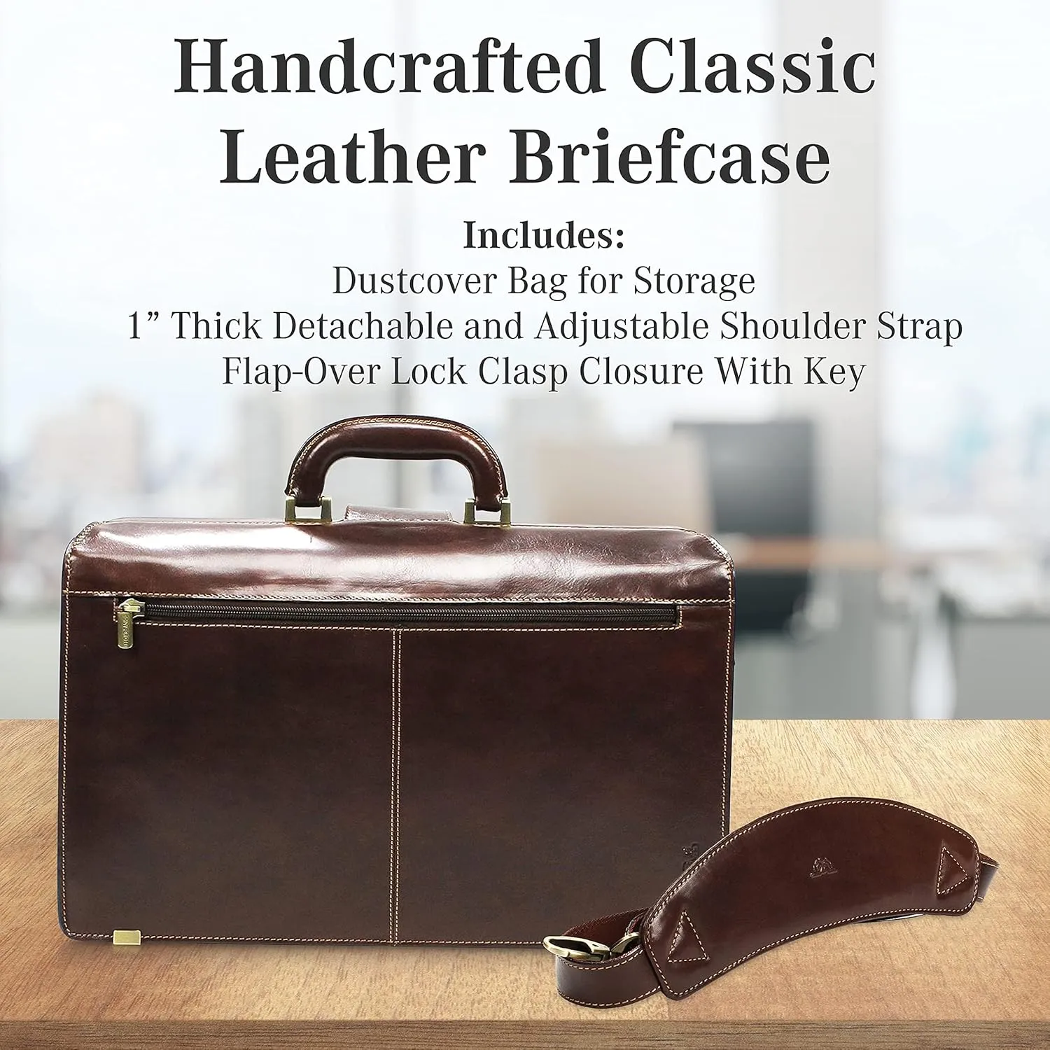 Tony Perotti Benevento Italian Leather Professional Briefcase for Men - Double-Compartment Lawyer's Hardcover Briefcases