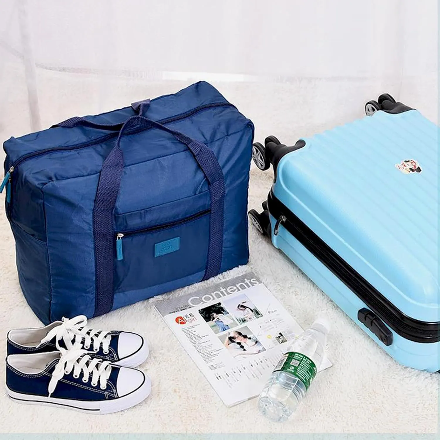Travel Bag Foldable Luggage Bag for Spirit Airlines Tote Carry on Duffle Bag Sports Gym Water Resistant Personal Item Bag Weekender Overnight Bag (Blue)