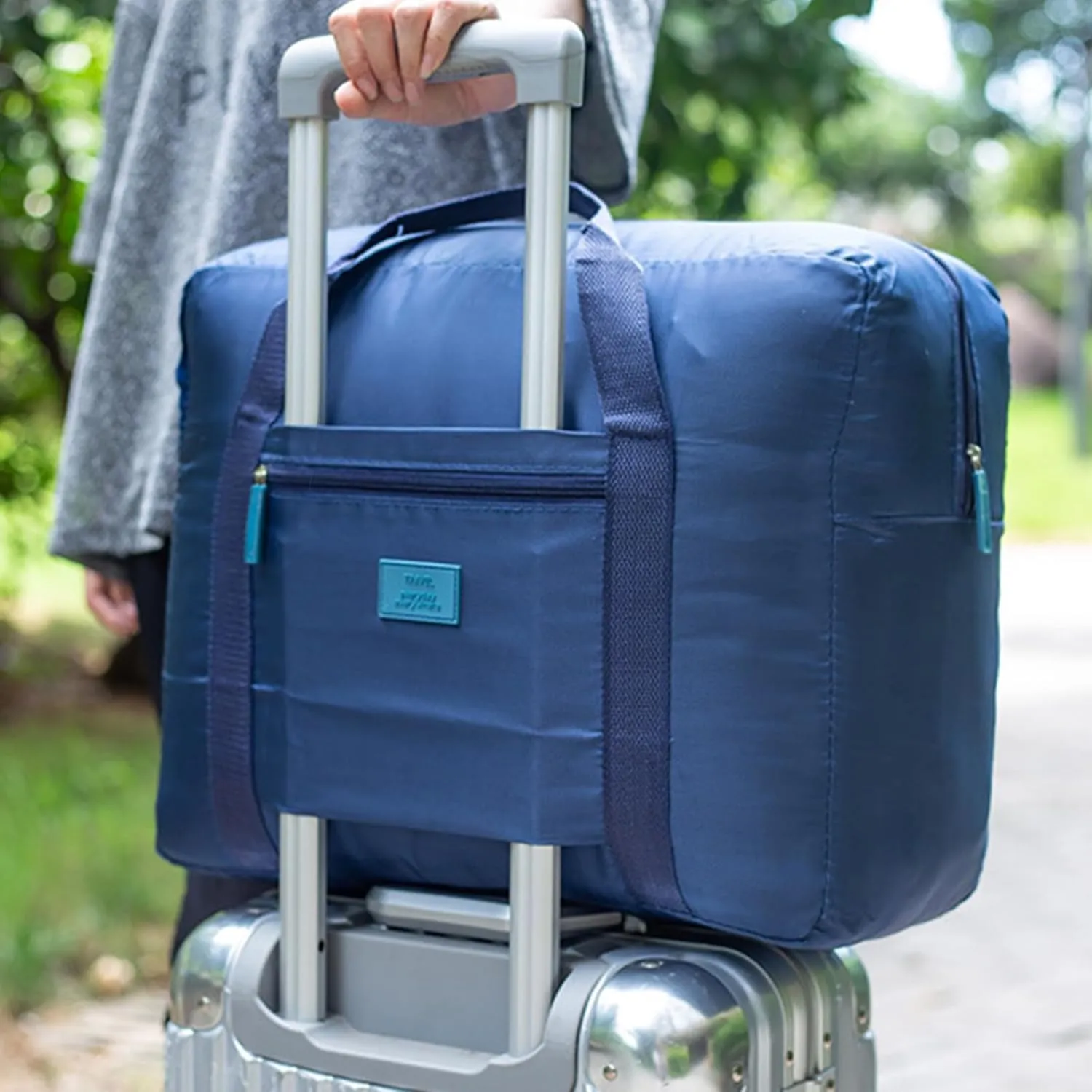 Travel Bag Foldable Luggage Bag for Spirit Airlines Tote Carry on Duffle Bag Sports Gym Water Resistant Personal Item Bag Weekender Overnight Bag (Blue)