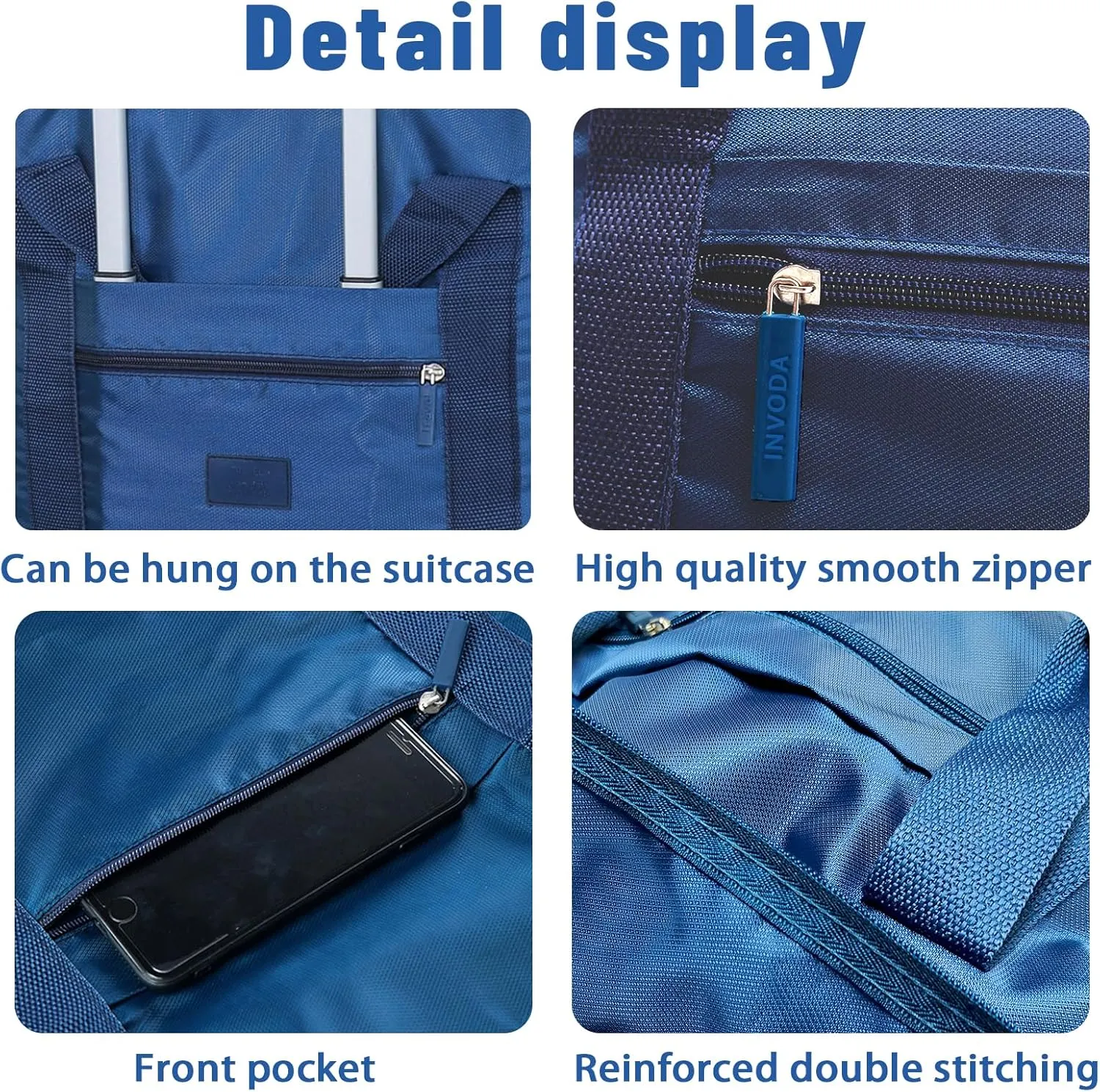 Travel Bag Foldable Luggage Bag for Spirit Airlines Tote Carry on Duffle Bag Sports Gym Water Resistant Personal Item Bag Weekender Overnight Bag (Blue)
